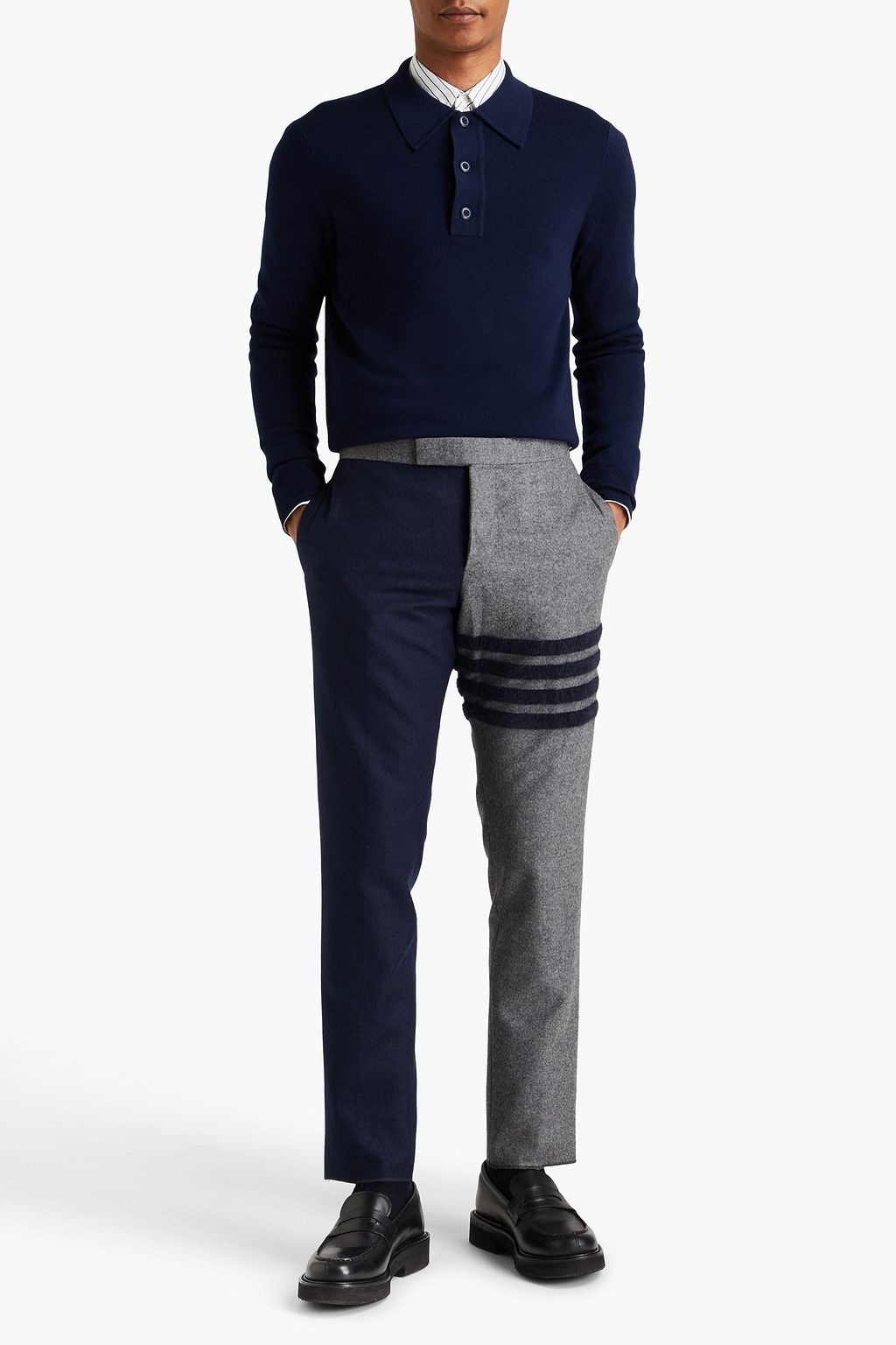 THOM BROWNE Zweifarbige Hose aus Wollfilz mit Streifen