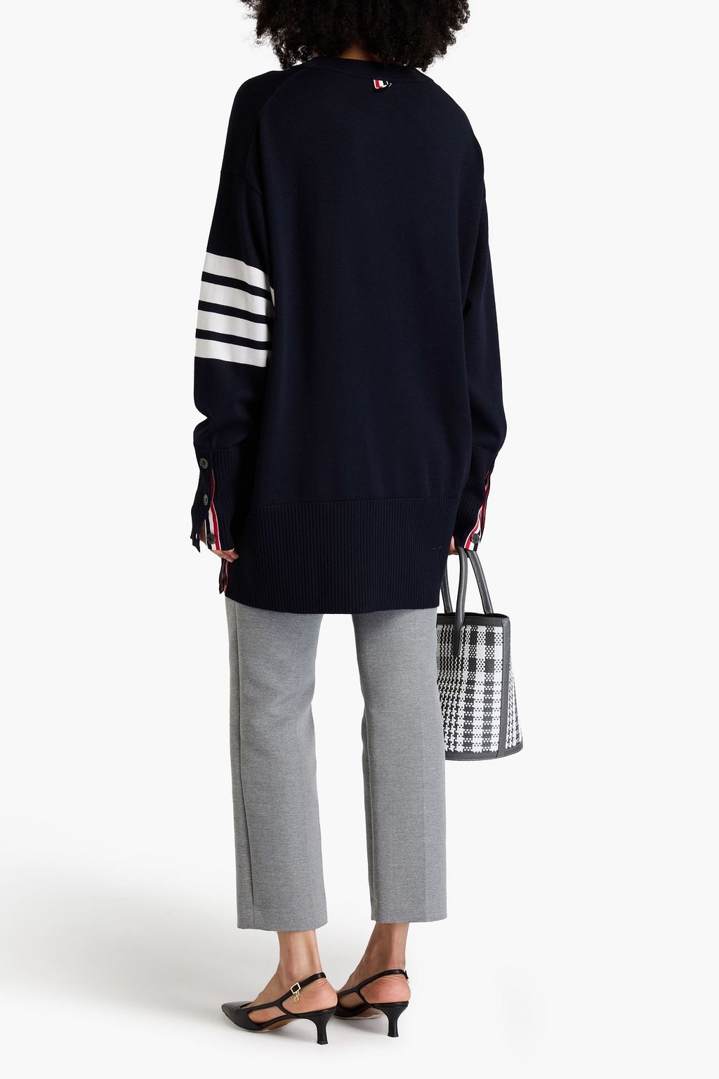 THOM BROWNE كنزة رياضية من الصوف بتصميم مخطط