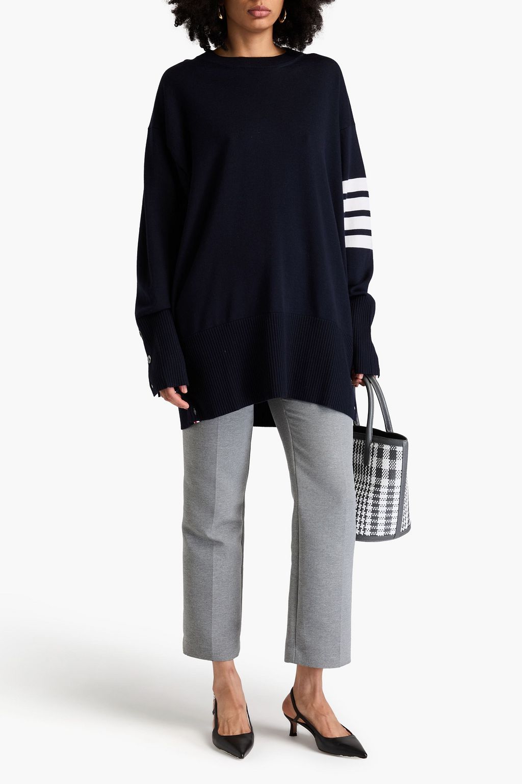 THOM BROWNE كنزة رياضية من الصوف بتصميم مخطط