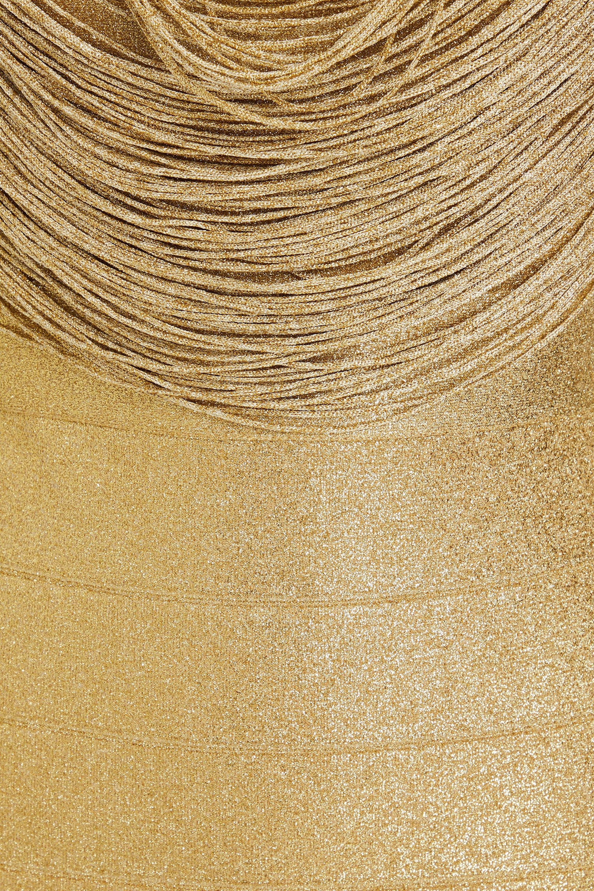 Herve Leger Fringed metallic bandage midi dress thumbnail