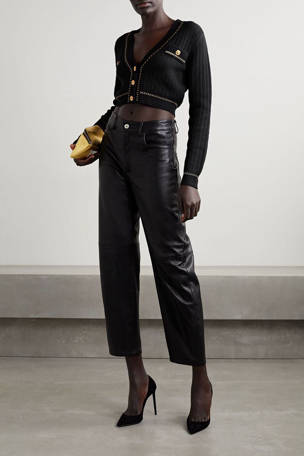 VERSACE Cropped ribbed wool-blend cardigan