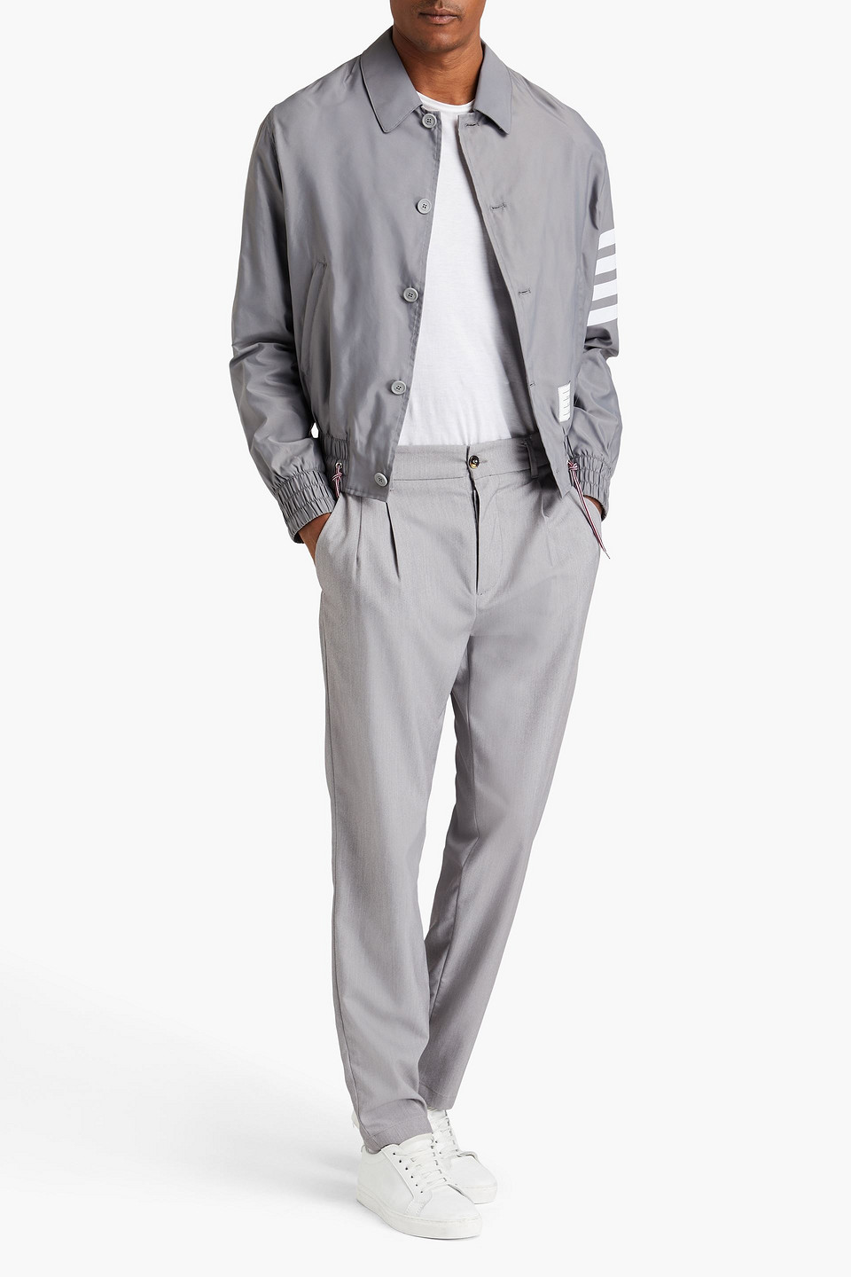 Thom Browne Striped Shell Jacket In Gray