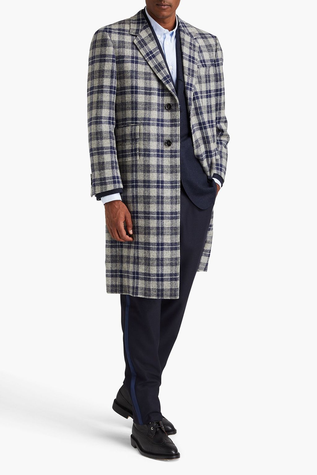 THOM BROWNE 체크 울 트위드 코트