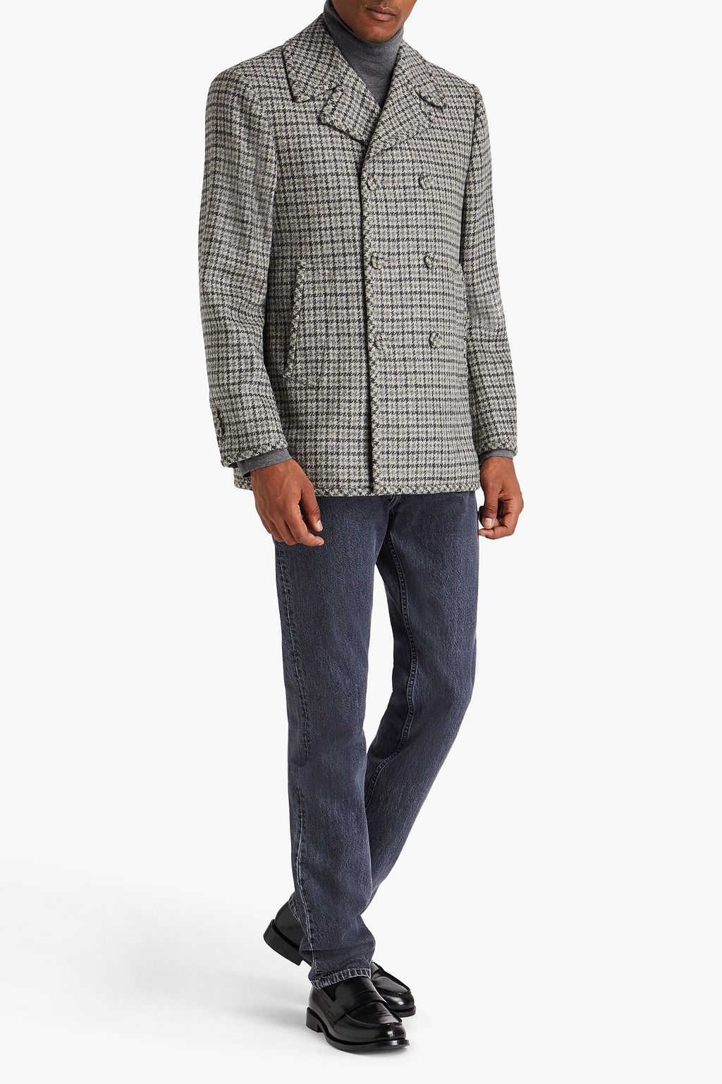 THOM BROWNE Houndstooth wool-tweed peacoat