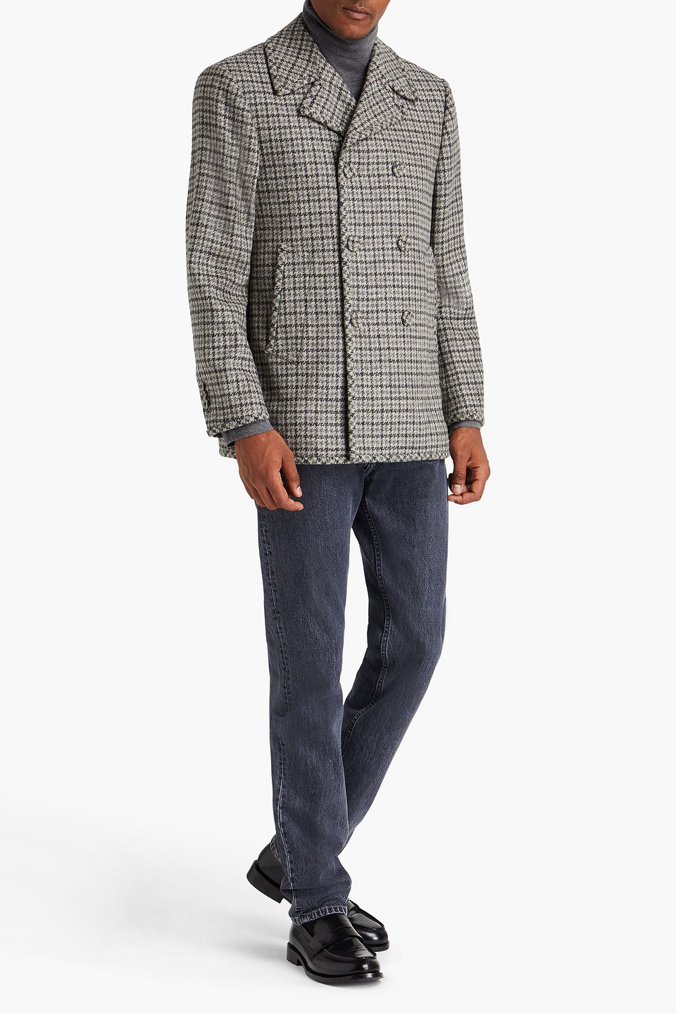 THOM BROWNE HOUNDSTOOTH WOOL-TWEED PEACOAT