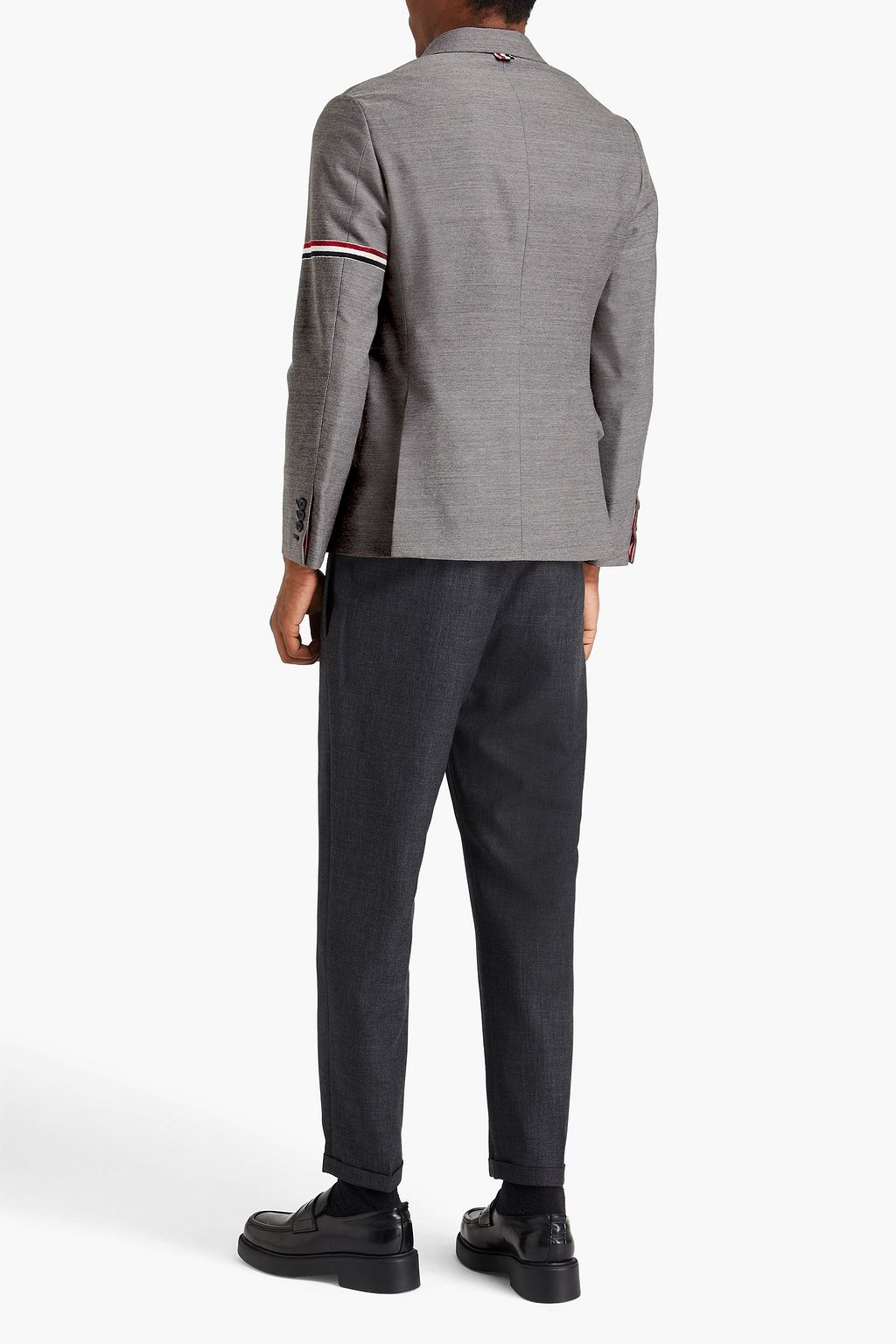 THOM BROWNE Striped velvet-trimmed wool-blend twill blazer