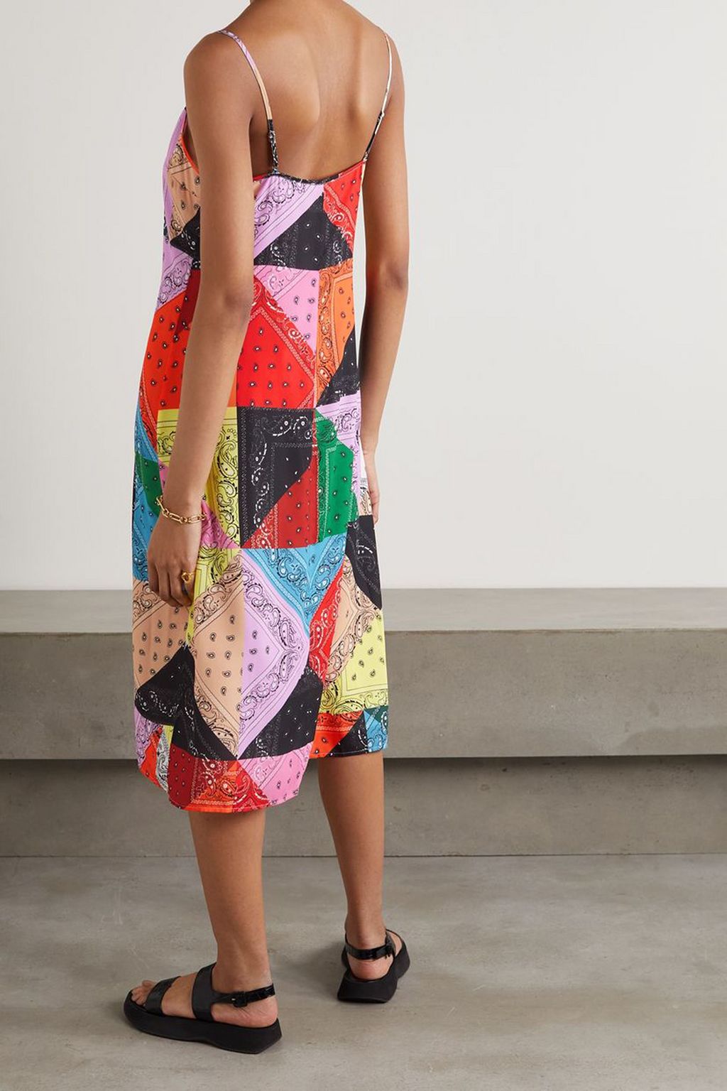 STAUD Dolores patchwork paisley-print crepe midi dress