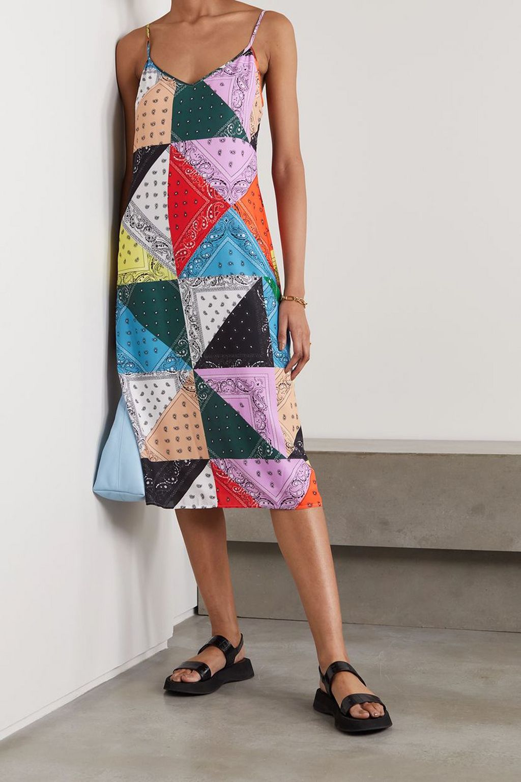 STAUD Dolores patchwork paisley-print crepe midi dress