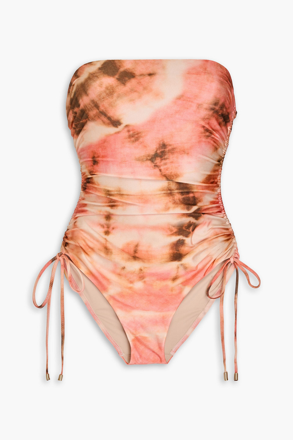 Zimmermann Ruched Tie-dyed Swimsuit In Peach