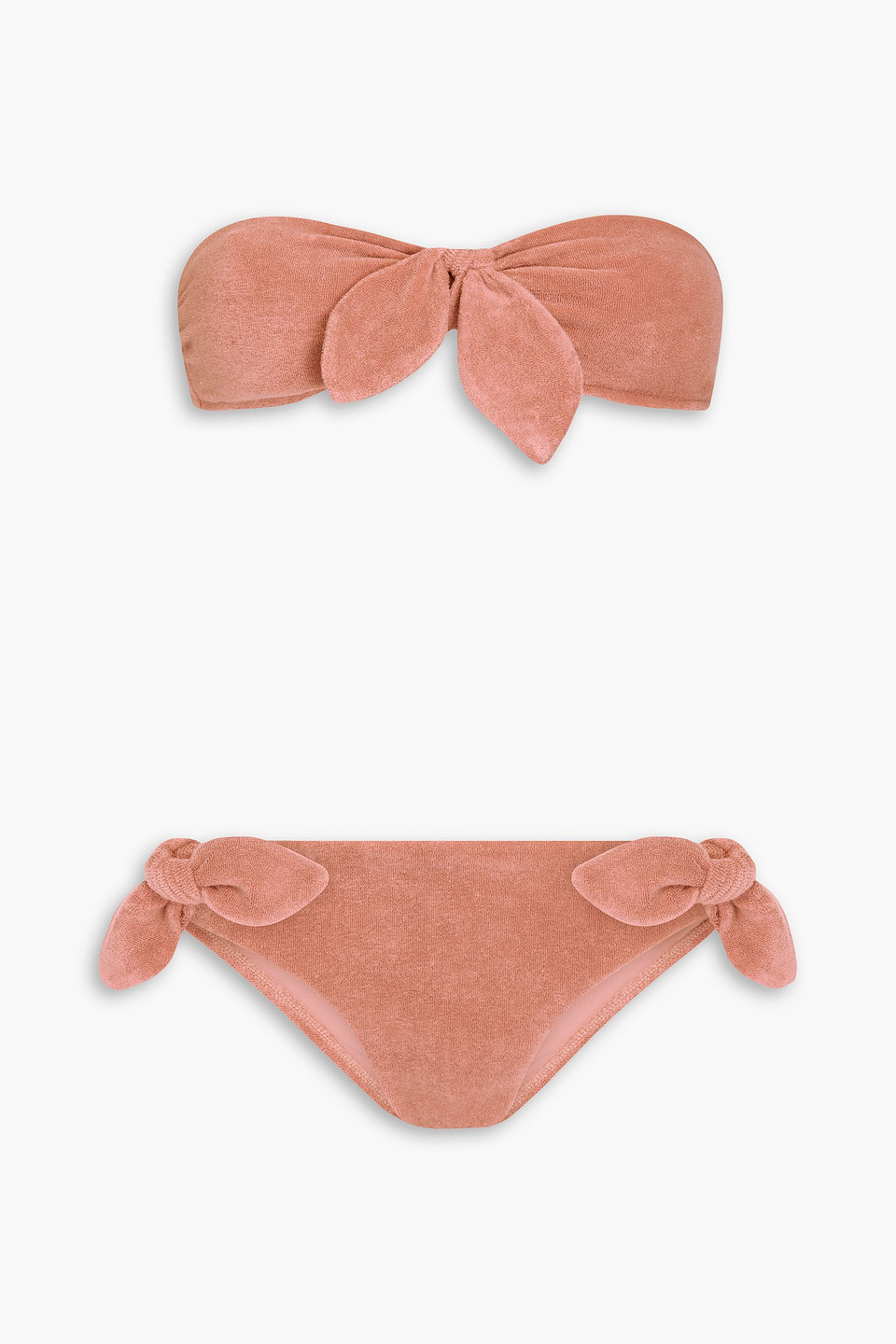 Zimmermann - Knotted cotton-blend terry bandeau bikini - Pink - 1