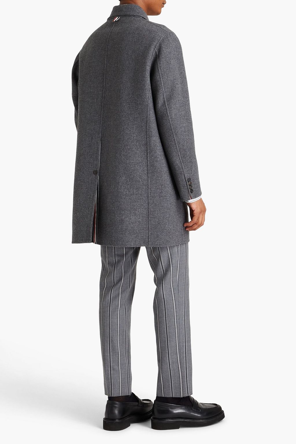 THOM BROWNE Striped wool and cashmere-blend felt coat