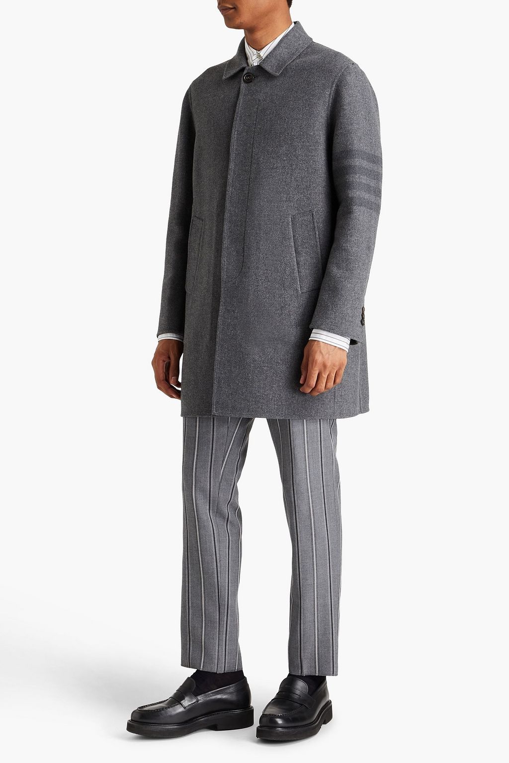 THOM BROWNE Striped wool and cashmere-blend felt coat