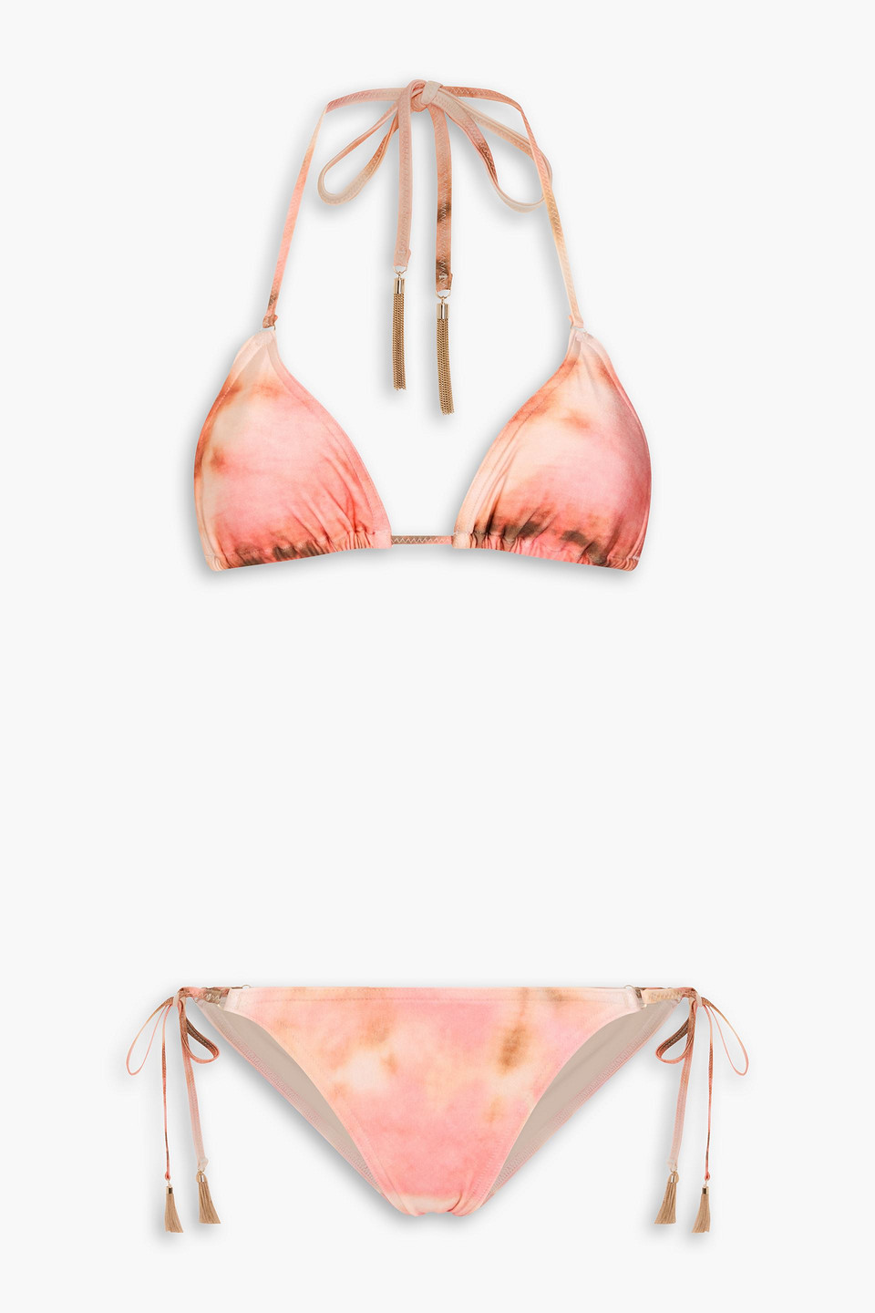Zimmermann Tie-dyed Triangle Bikini In Peach