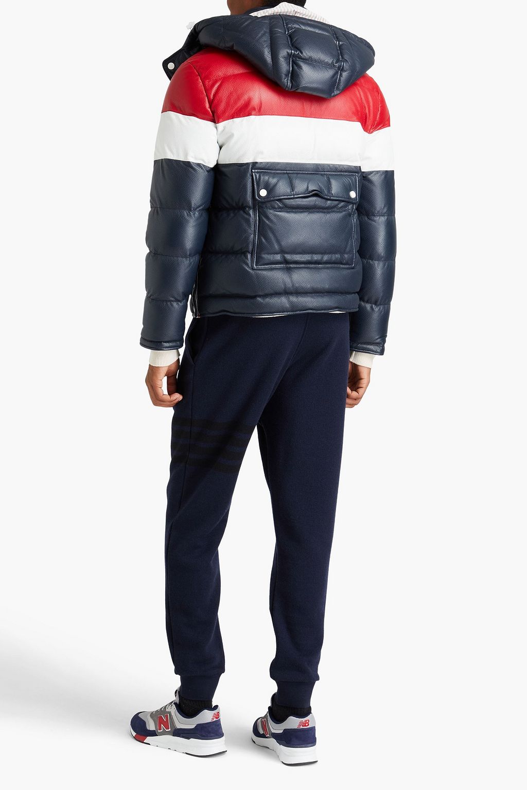 THOM BROWNE Skijacke aus gestepptem Narbenleder mit Kapuze und Daunenfüllung