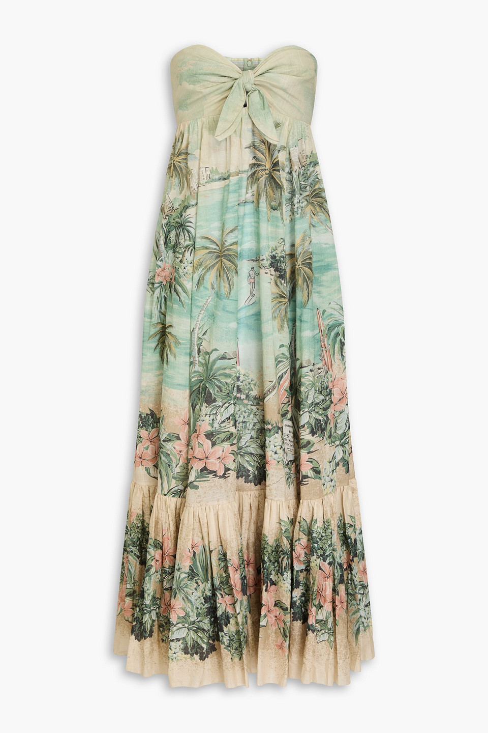 Strapless printed cotton-gauze midi dress
