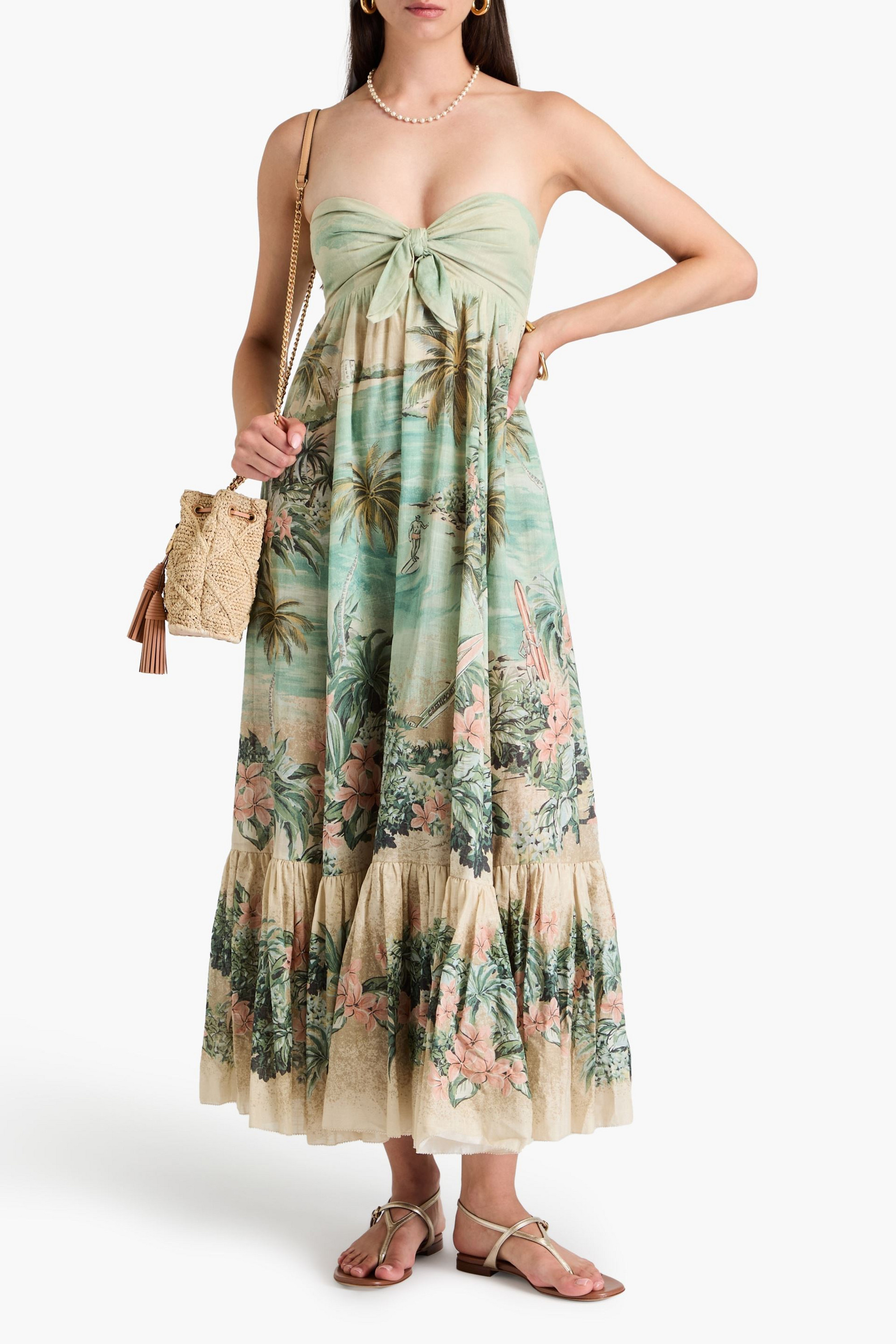 Zimmermann Strapless printed cotton-gauze midi dress