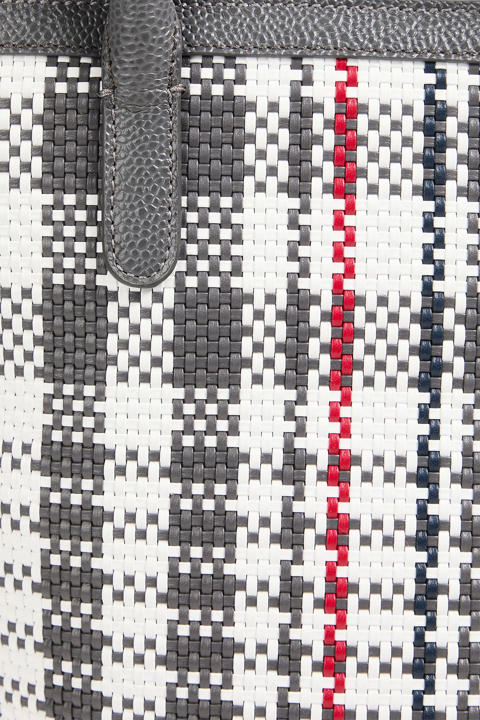 THOM BROWNE CHECKED WOVEN AND PEBBLED-LEATHER BUCKET BAG