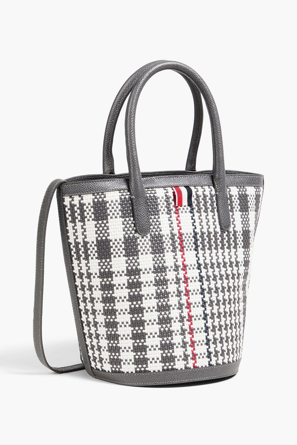 THOM BROWNE حقيبة باكيت من الجلد المُحبّب ومن نسيج محبوك بنقشة مربعات