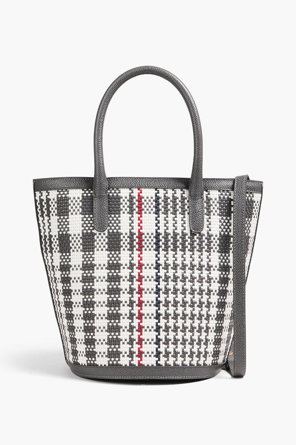 Thom Browne Checked Woven Textured-leather Bucket Bag In Dark Gray