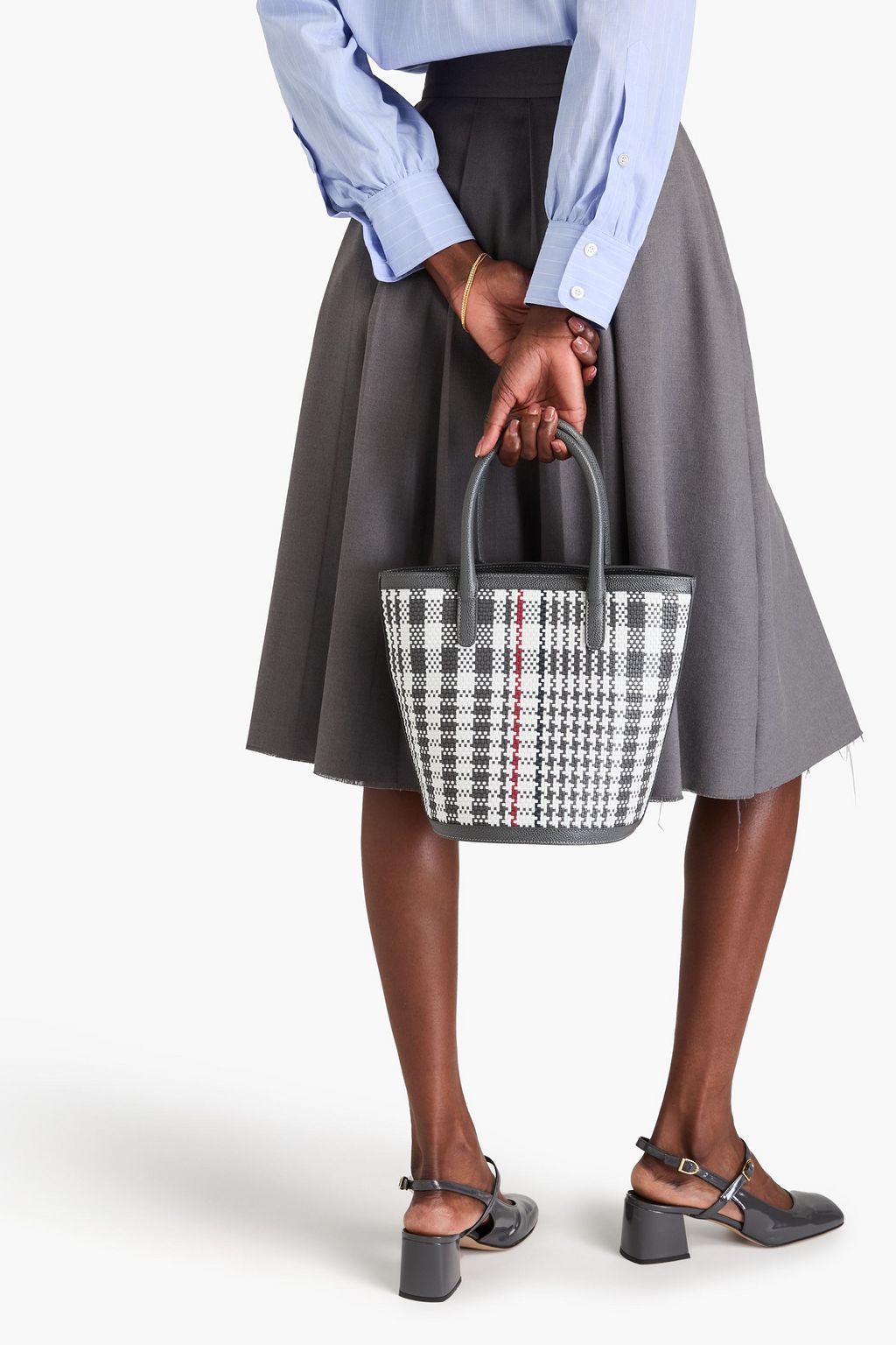 THOM BROWNE حقيبة باكيت من الجلد المُحبّب ومن نسيج محبوك بنقشة مربعات