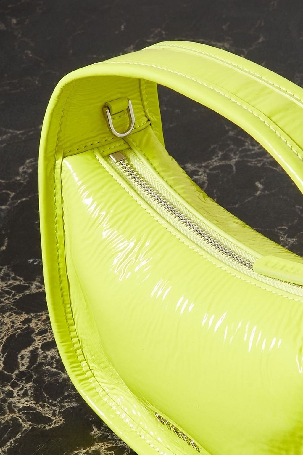 STAUD Venice neon crinkled patent-leather tote