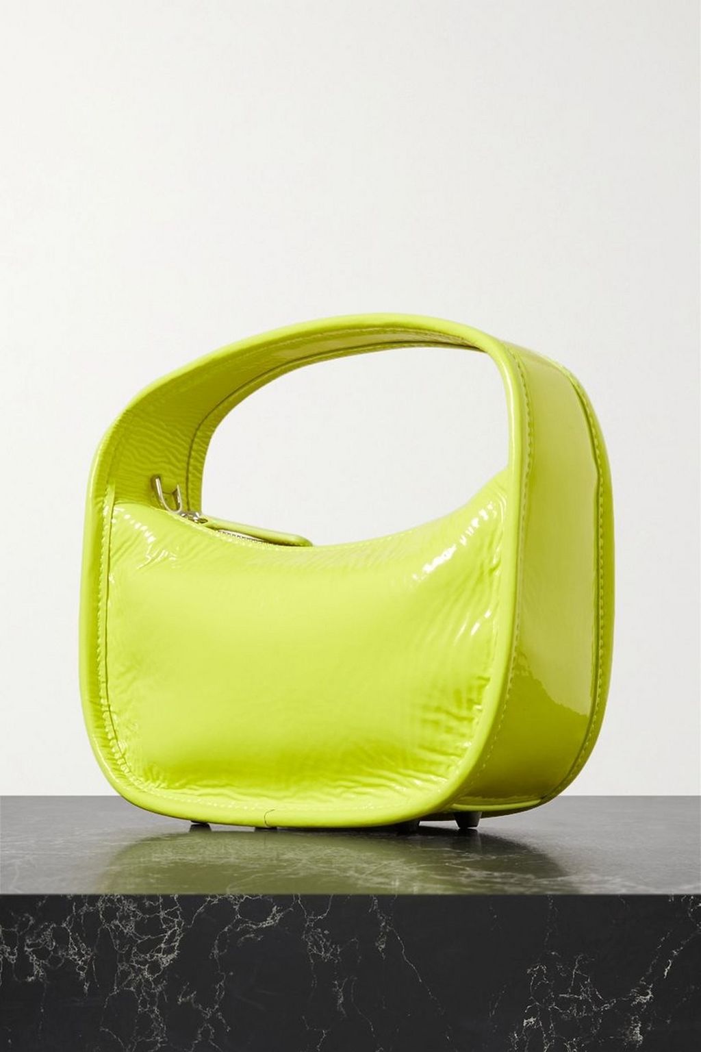 STAUD Venice neon crinkled patent-leather tote