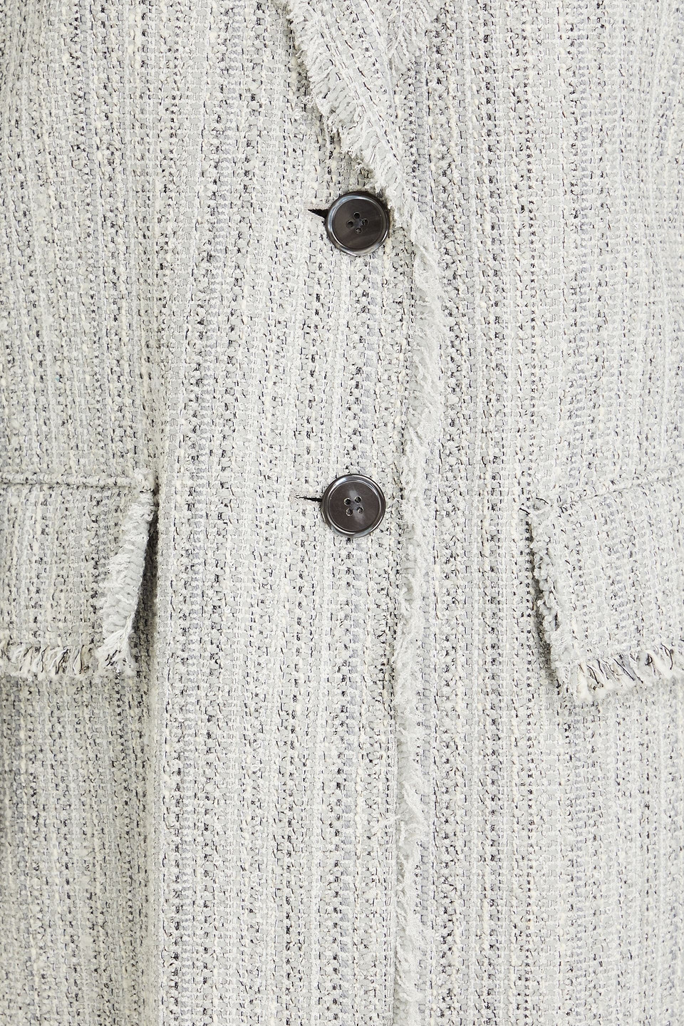 Thom Browne Fringed Tweed Coat In Stone