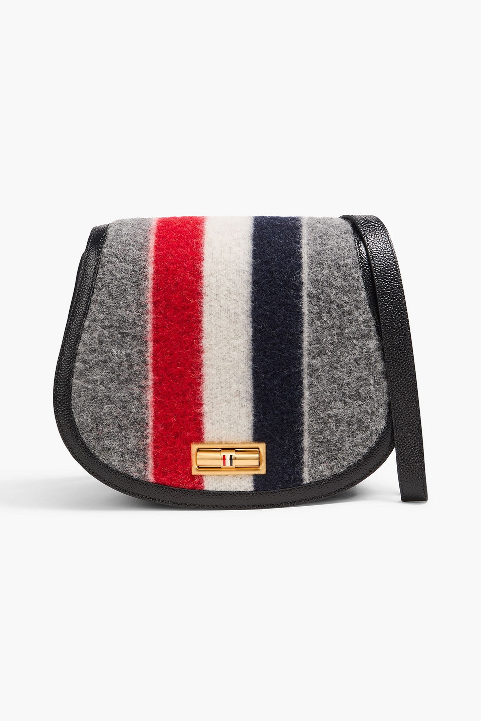 Thom Browne Striped Felt And Pebbled-leather Shoulder Bag In Dark Gray