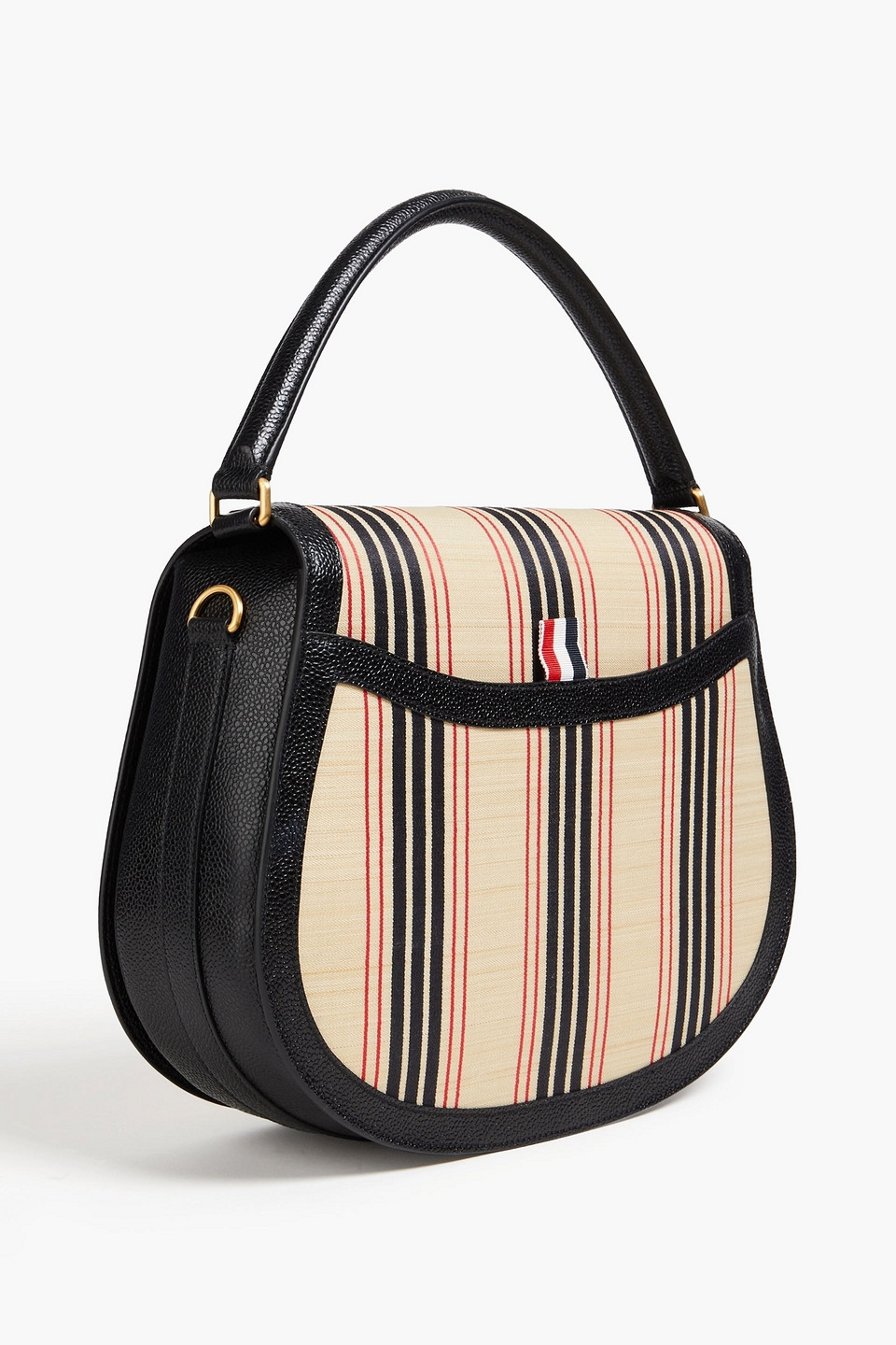 Shop Thom Browne Striped Jacquard And Textured-leather Tote In Midnight Blue