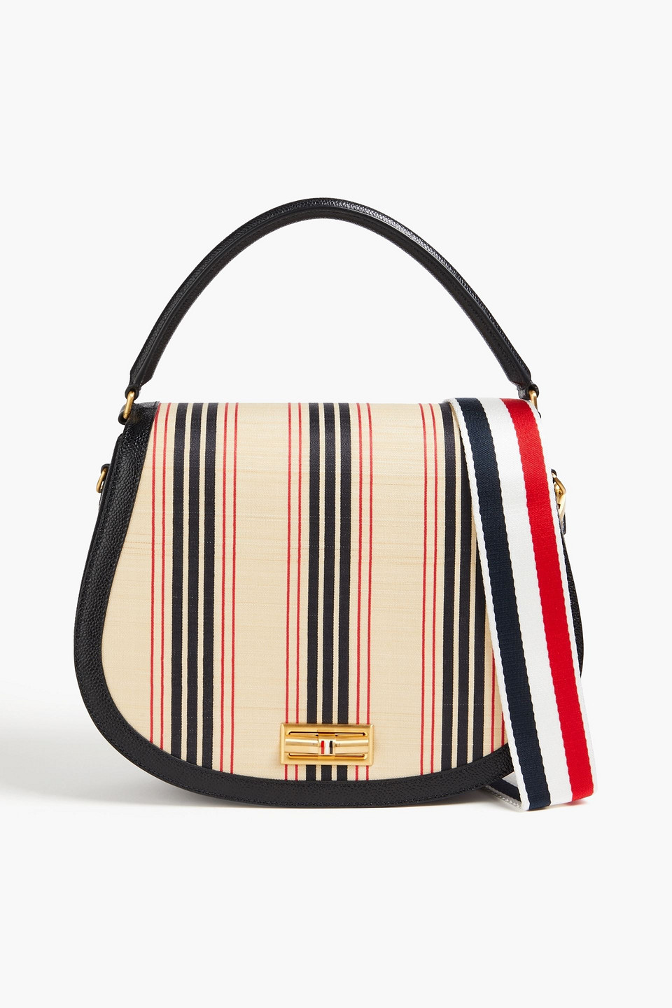 Thom Browne Striped Jacquard And Textured-leather Tote In Midnight Blue