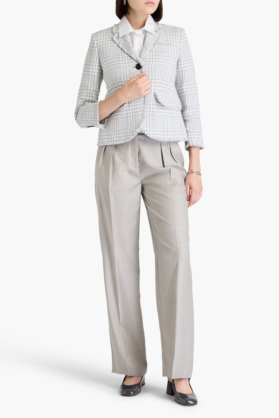 Thom Browne Checked Cotton-tweed Blazer In Stone