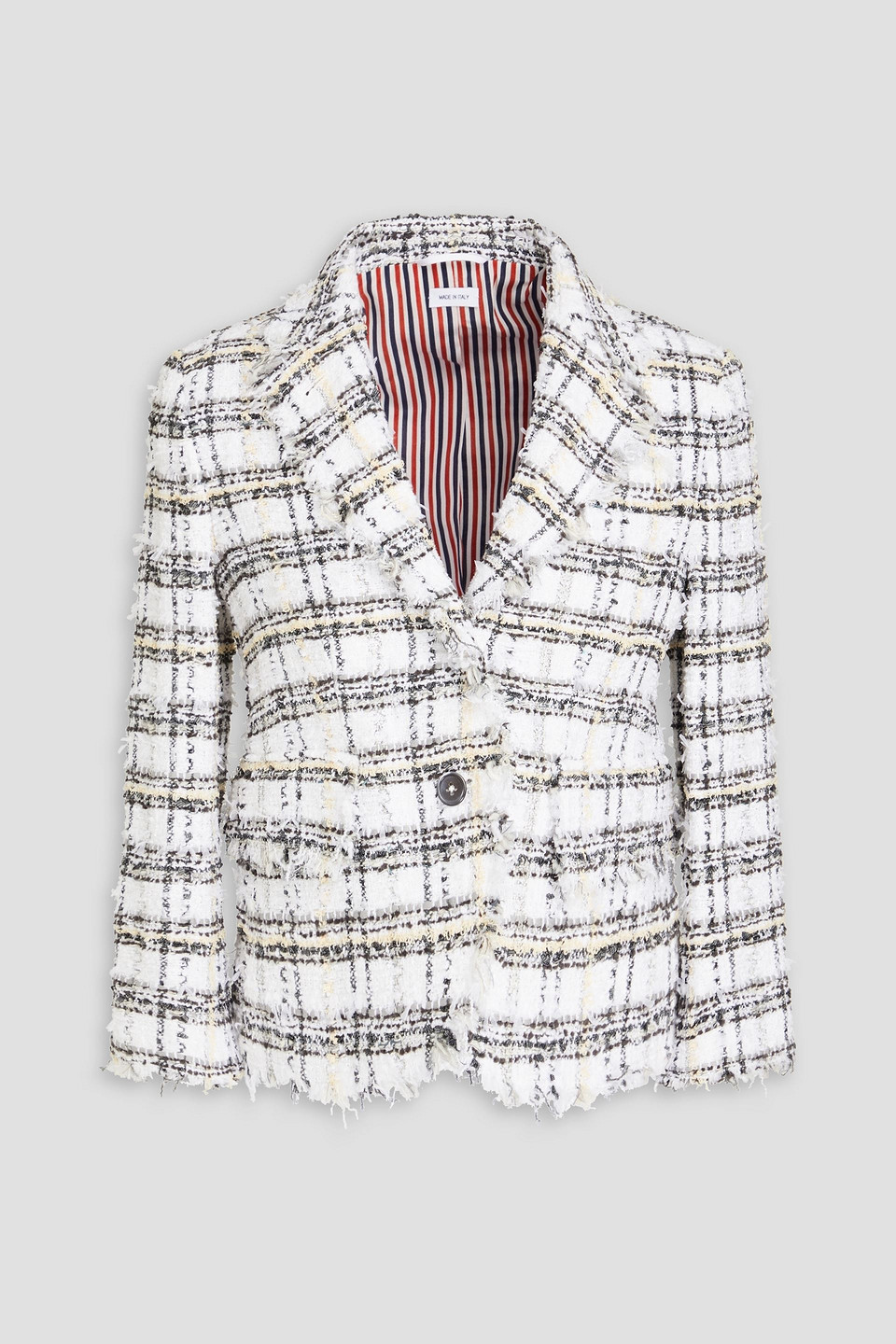 Thom Browne Checked Metallic Bouclé-tweed Blazer In White