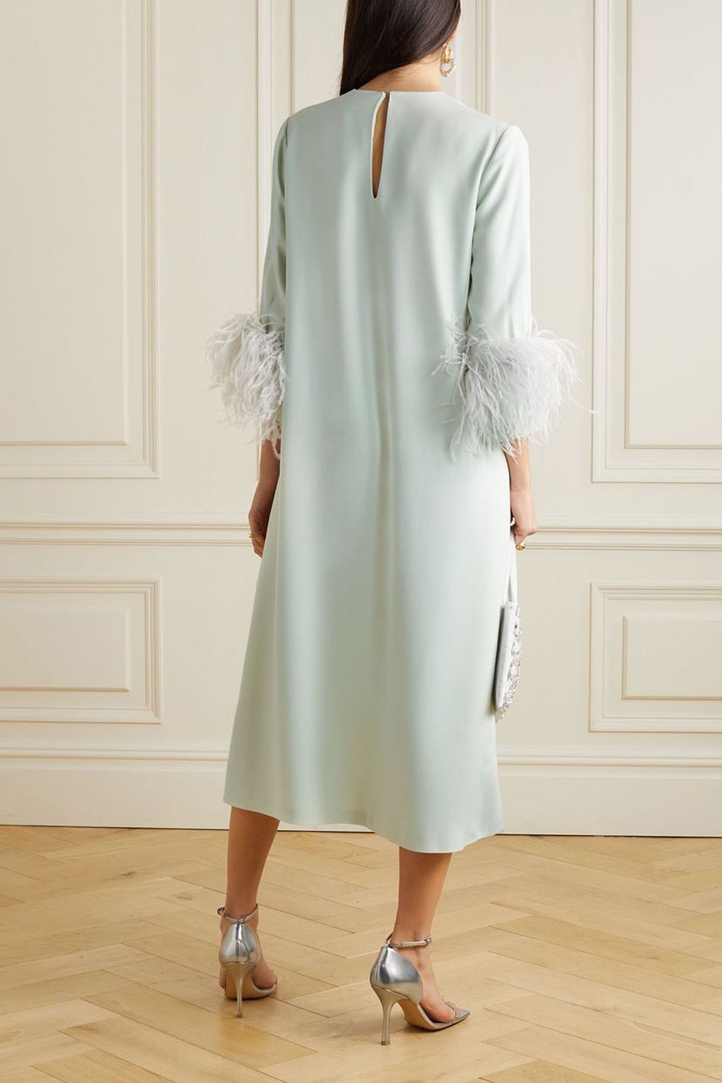 16ARLINGTON Billie feather-trimmed crepe midi dress