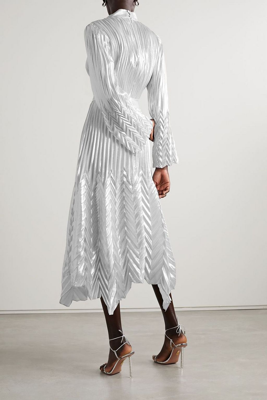 SIMKHAI Masha asymmetric plissé silk and Lurex-blend midi dress