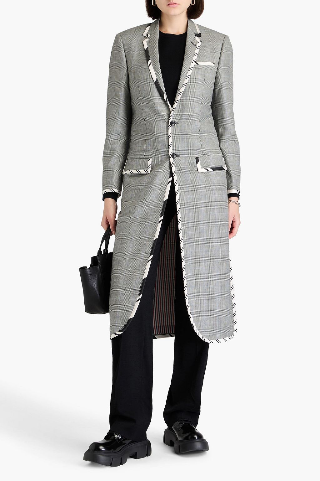 THOM BROWNE معطف مصنوع من الصوف ومزين بنقشة مربّعات برنس أوف ويلز