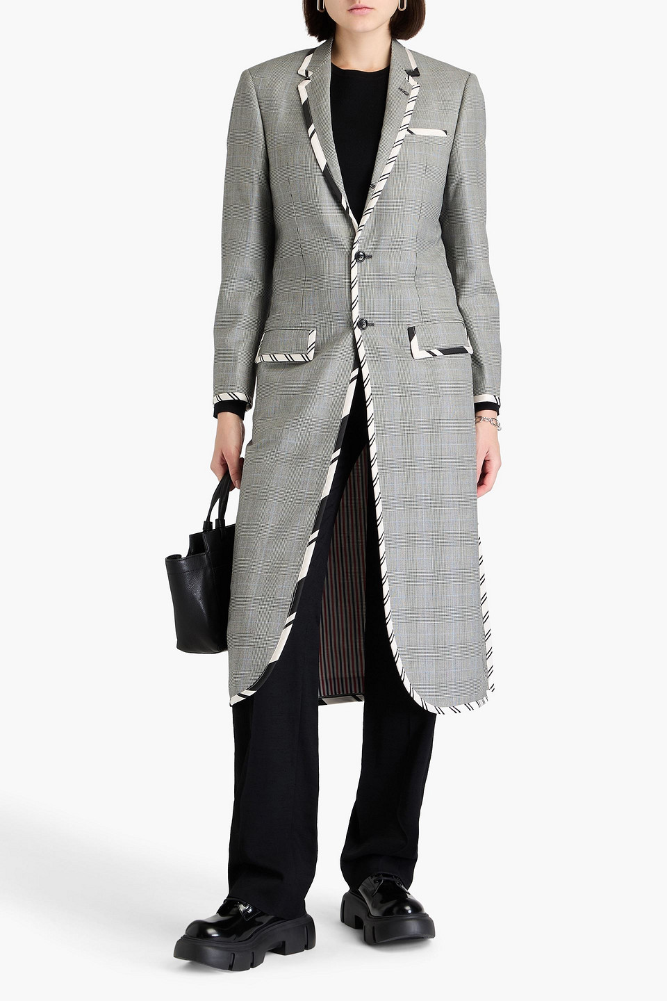  Thom Browne - Prince Of Wales Checked Wool Coat - Black - It 40 