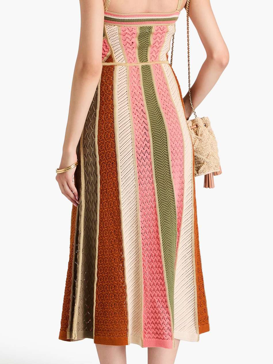 striped crocheted cotton-blend midi dress