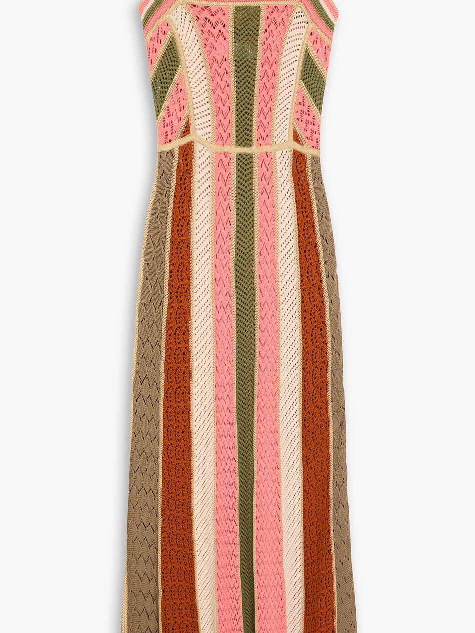 striped crocheted cotton-blend midi dress
