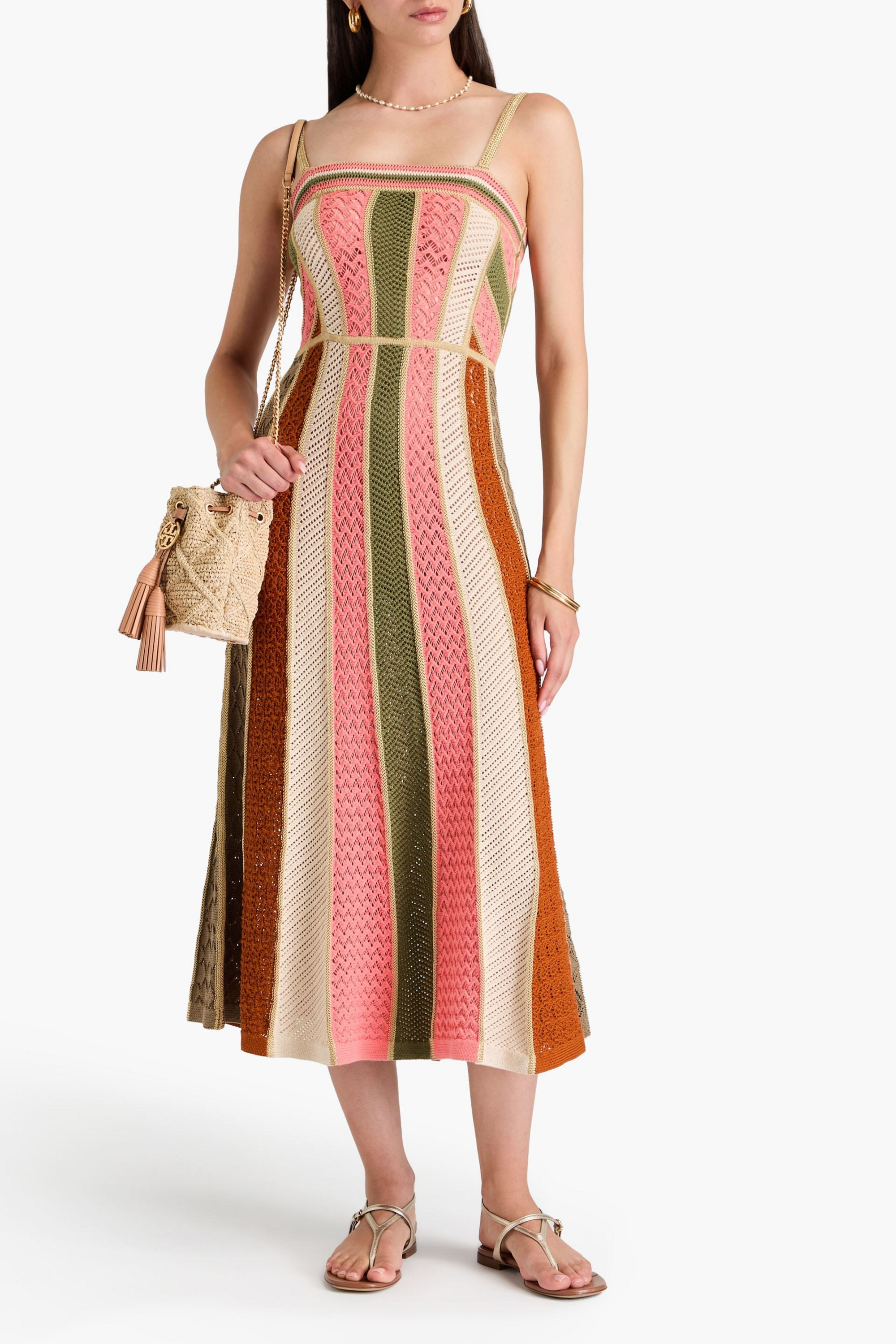 Zimmermann Striped crocheted cotton-blend midi dress
