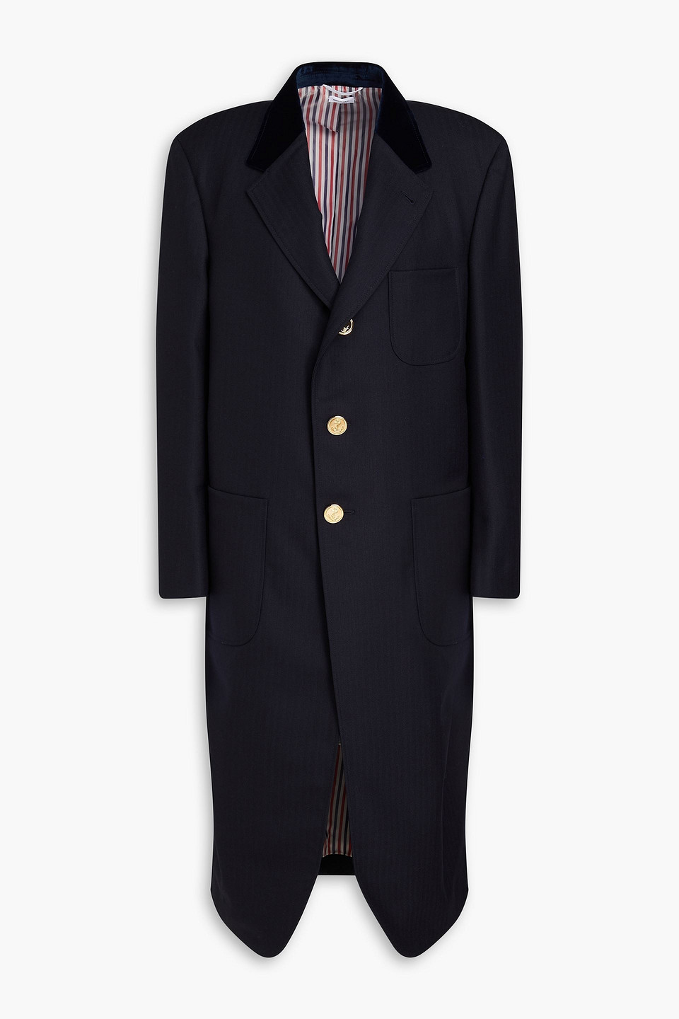 Thom Browne Herringbone Wool Coat In Navy