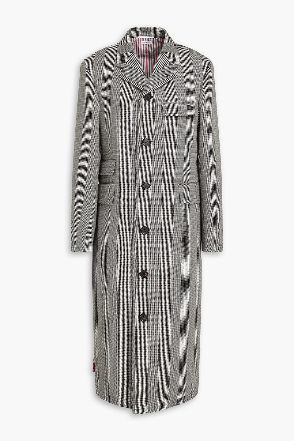 Thom Browne Prince Of Wales Checked Wool Coat In Black
