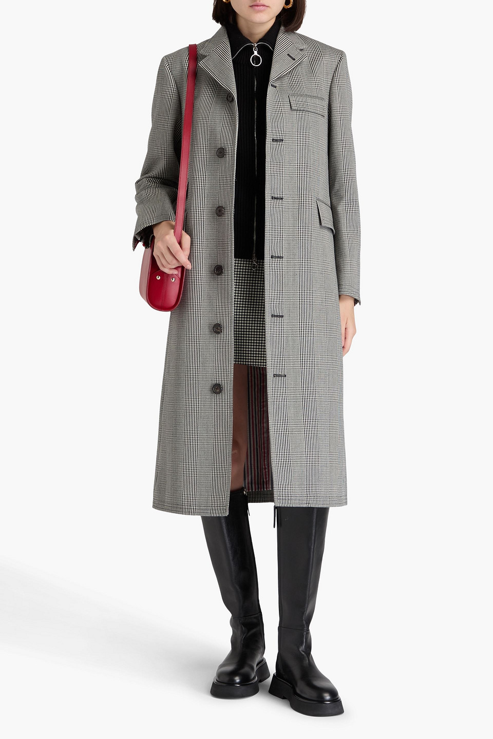 Thom Browne Prince Of Wales Checked Wool Coat In Black