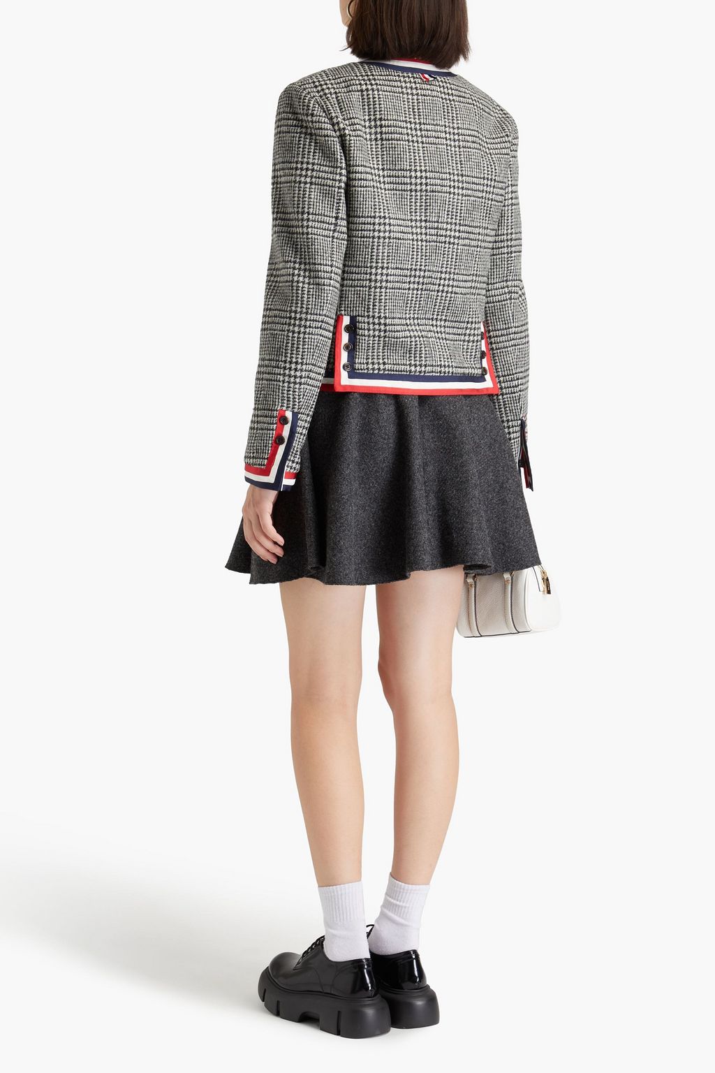 THOM BROWNE جاكيت مصنوع من الصوف ومزين بنقشة مربّعات برنس أوف ويلز وبنقشة مربعات