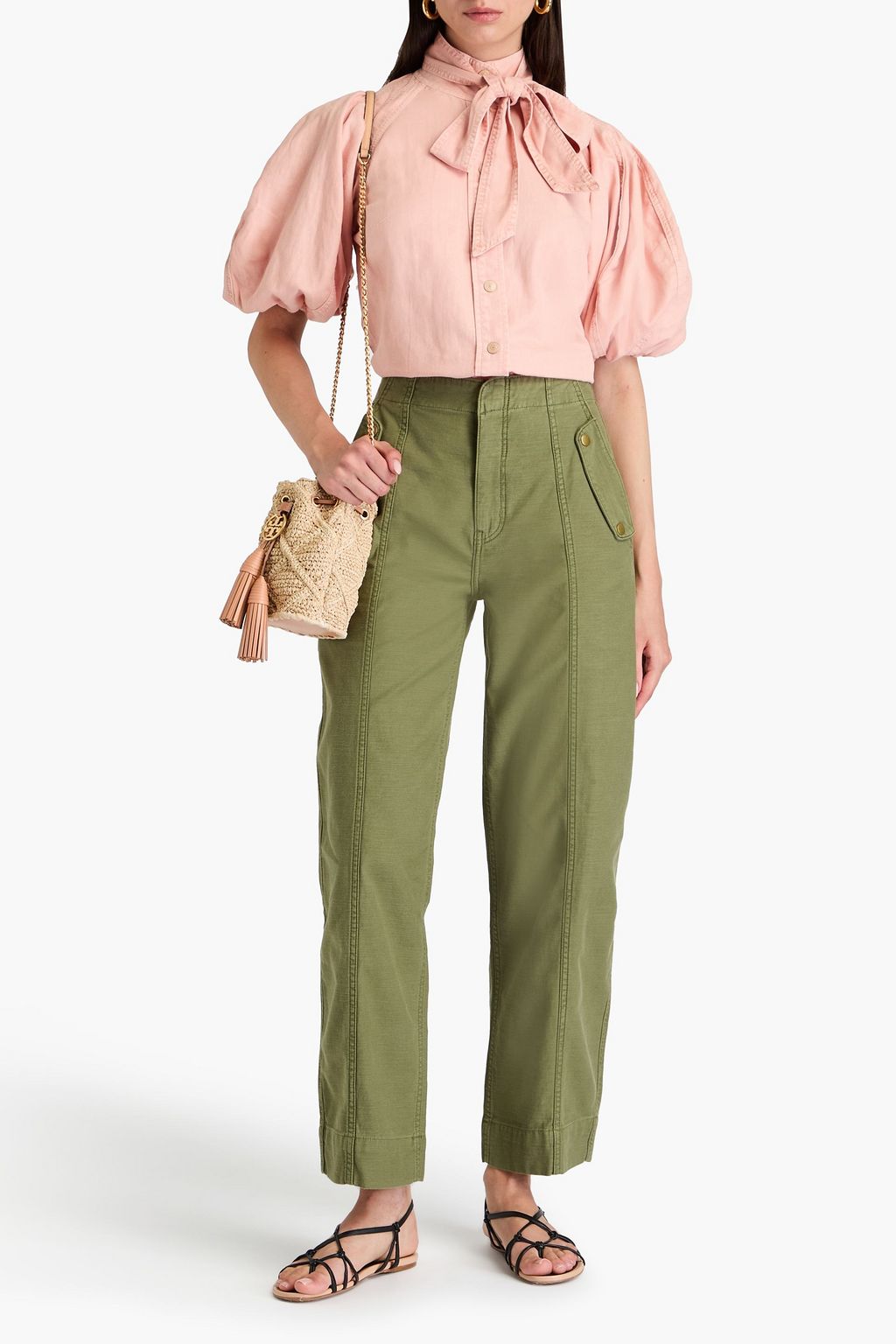 ZIMMERMANN Pussy-bow cotton and linen-blend shirt