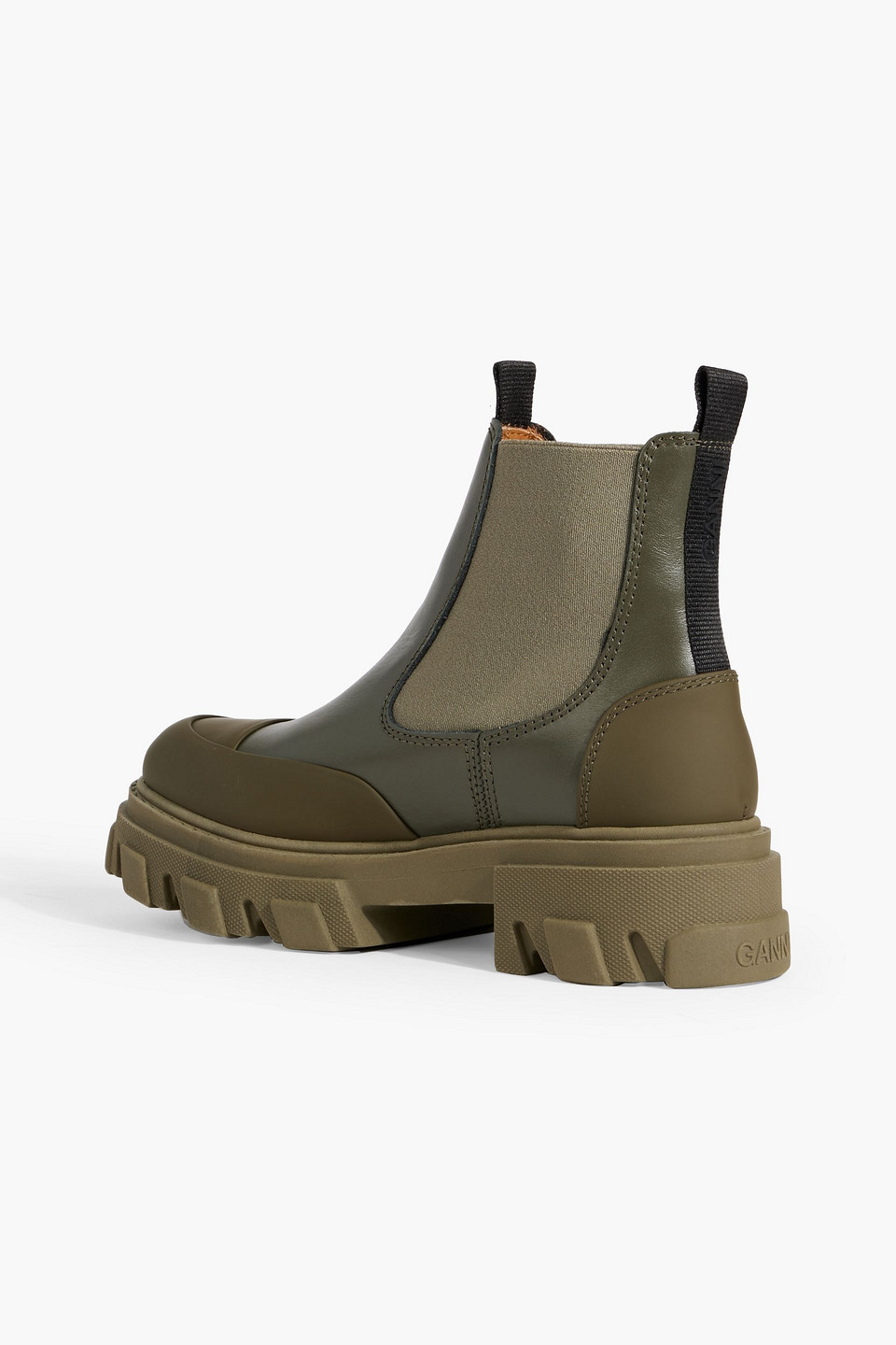 Ganni Khaki Cleated Low Chelsea Boots In Army Green