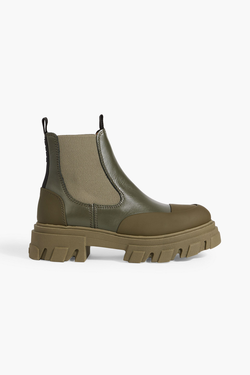 Ganni Khaki Cleated Low Chelsea Boots In Army Green