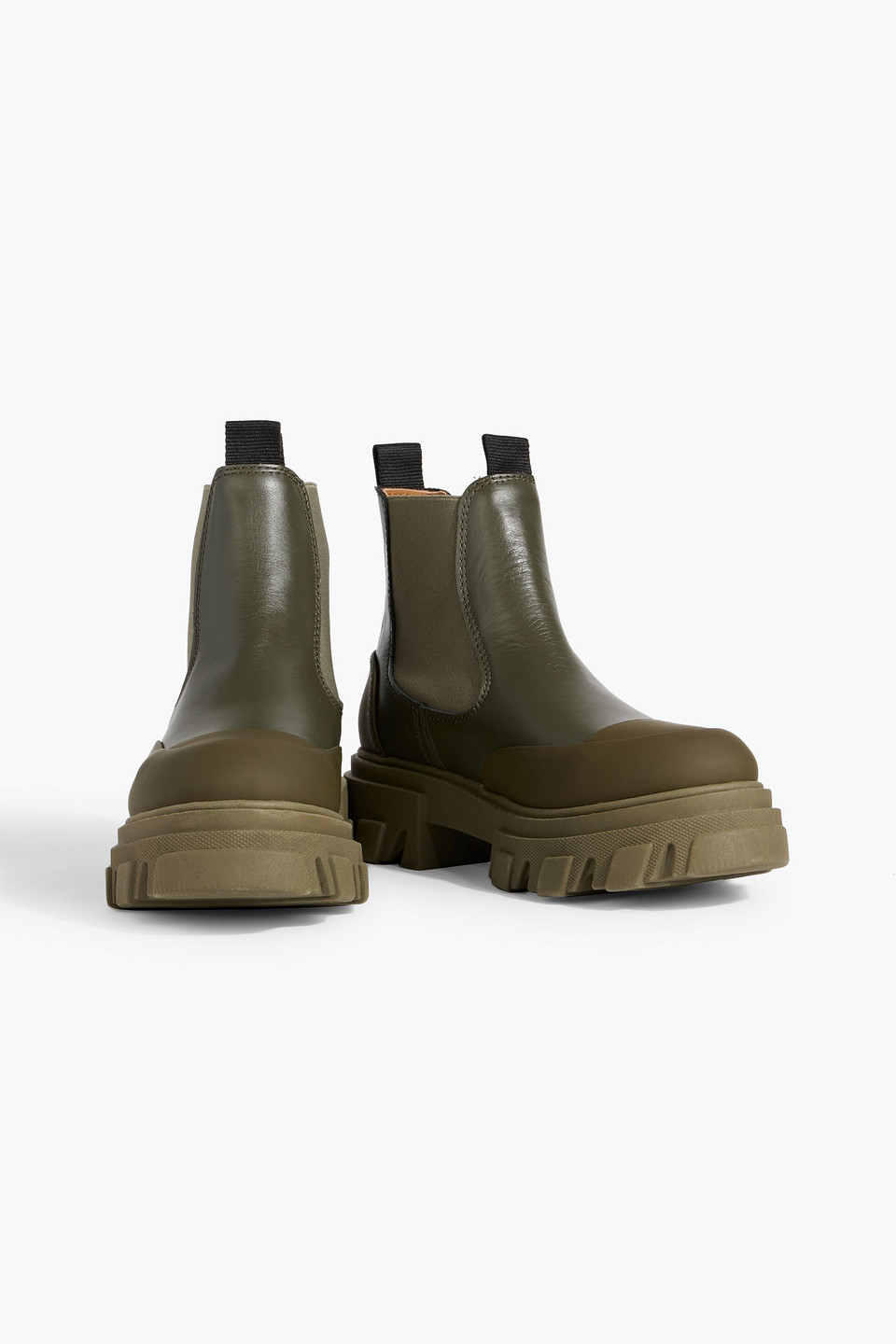 Ganni Khaki Cleated Low Chelsea Boots In Army Green
