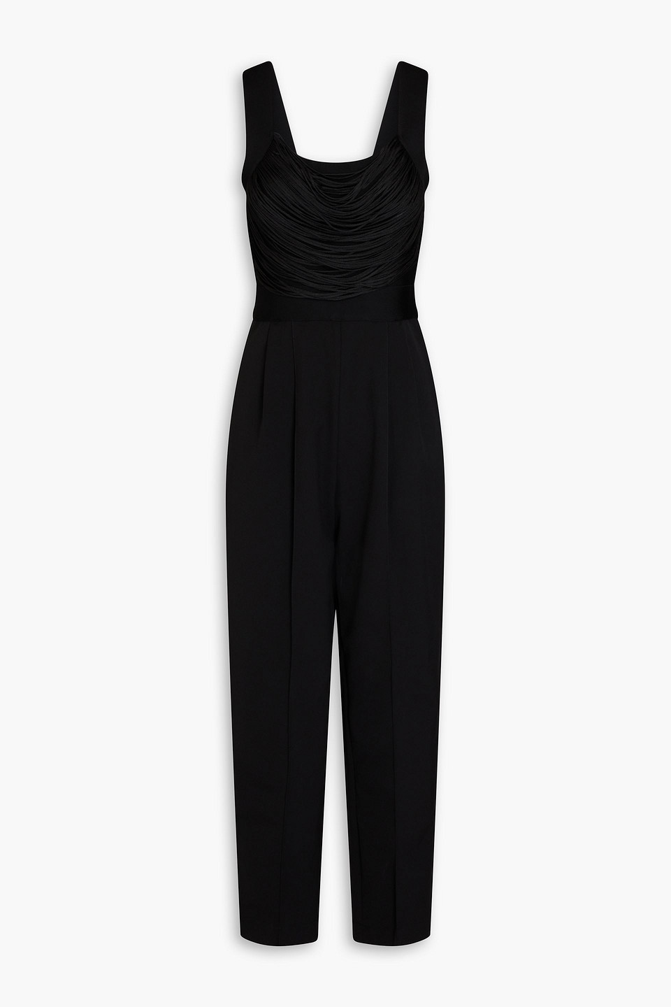 Herve Leger Fringed Bandage And Crepe Jumpsuit In Black