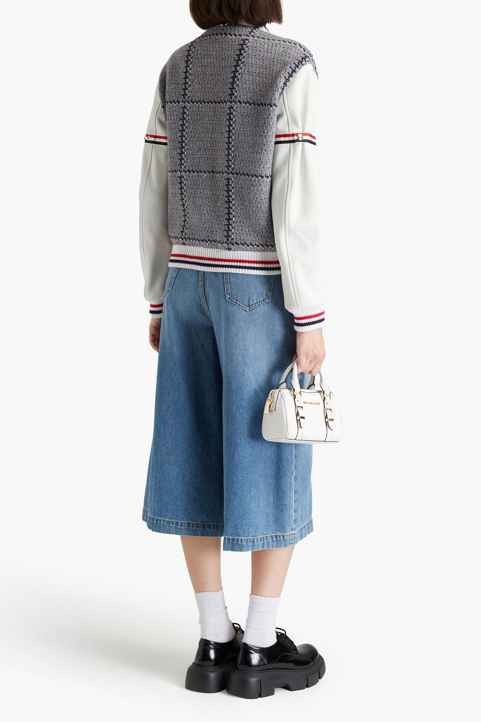  Thom Browne - Bomberjacke Aus Merinowoll-tweed Und Leder Mit Karomuster - Grau - It 36 