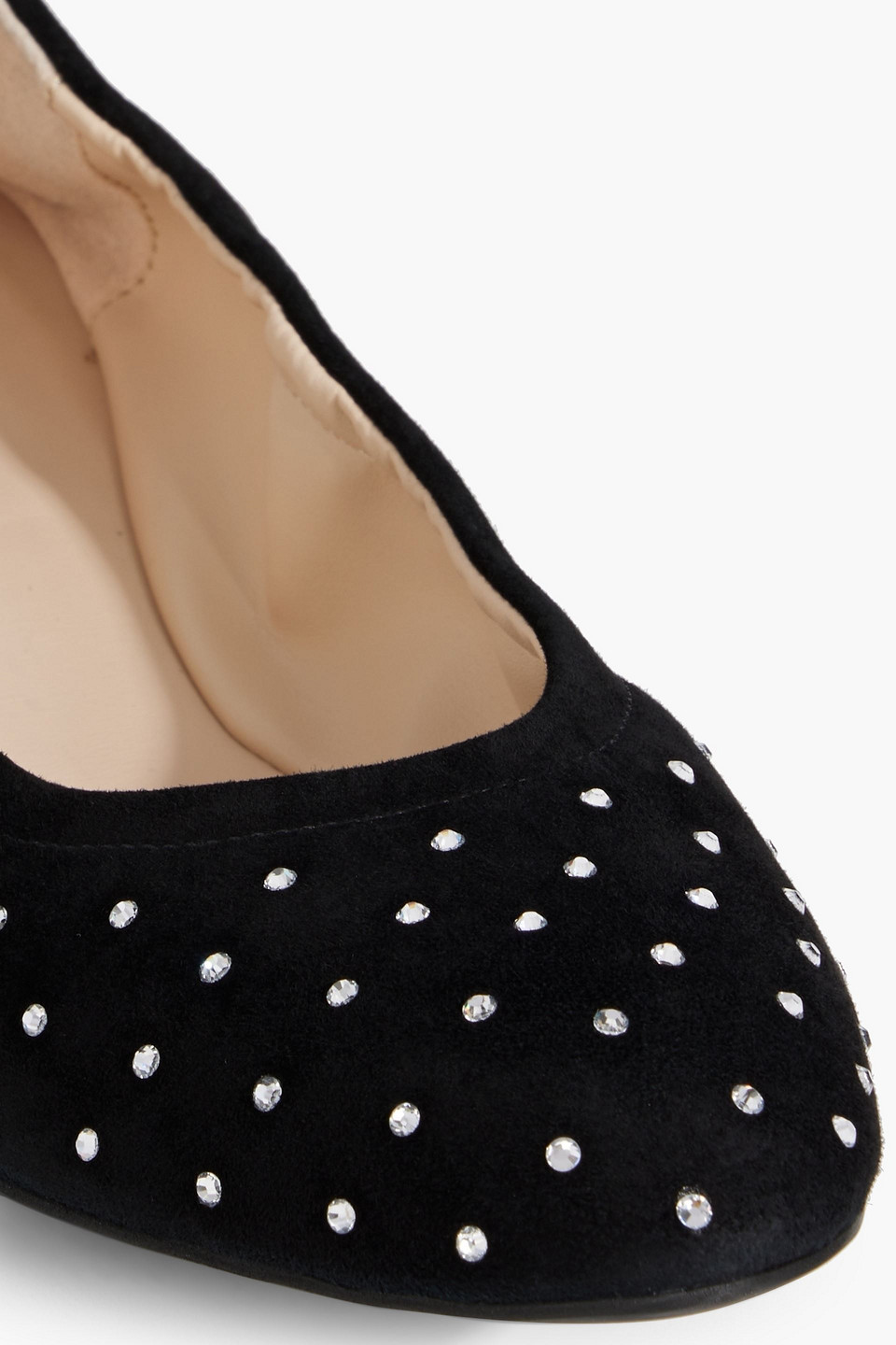 Stuart Weitzman Bling Crystal-embellished Suede Ballet Flats In Black